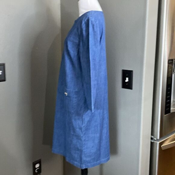 ANNE KLEIN Dress Blue Light Weight Denim Stretch Shift Pockets Pullover Classic - Picture 7 of 11